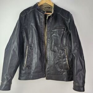 BKE Jacket Mens Brown L Faux Leather Sherpa Lined Full Zip Biker Motorcycle Moto